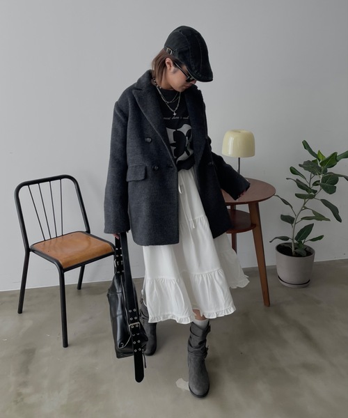 SHAGGIE（シャギー）の「サテンラインヴィンテージウォッシュ加工ロングTEEシャツ（Tシャツ/カットソー・レディース・チャコールグレー/ボルドー/ベージュ・FREE）」の9枚目の写真