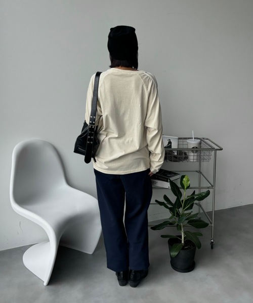 サテンラインヴィンテージウォッシュ加工ロングTEEシャツ（T