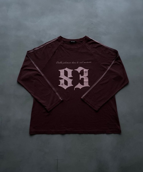 SHAGGIE（シャギー）の「サテンラインヴィンテージウォッシュ加工ロングTEEシャツ（Tシャツ/カットソー・レディース・チャコールグレー/ボルドー/ベージュ・FREE）」の4枚目の写真