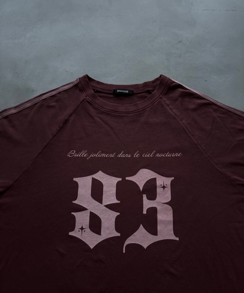SHAGGIE（シャギー）の「サテンラインヴィンテージウォッシュ加工ロングTEEシャツ（Tシャツ/カットソー・レディース・チャコールグレー/ボルドー/ベージュ・FREE）」の6枚目の写真