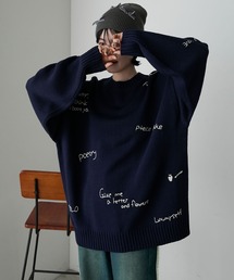 【forksy.】ランダムロゴ刺繍オーバーサイズニットプルオーバー