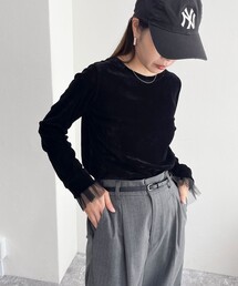 fredy emue | フロッキー袖チュールプルオーバー(Tシャツ/カットソー)