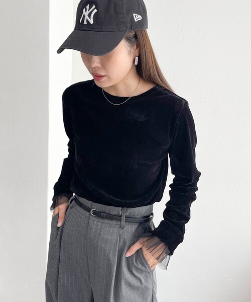 fredy emue（フレディエミュ）の「フロッキー袖チュールプルオーバー（Tシャツ/カットソー・レディース・アイボリー/チャコールグレー/ブラック・38）」の9枚目の写真