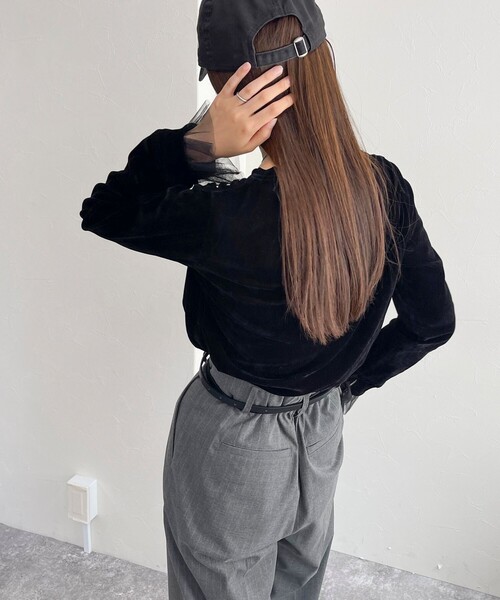 fredy emue（フレディエミュ）の「フロッキー袖チュールプルオーバー（Tシャツ/カットソー・レディース・アイボリー/チャコールグレー/ブラック・38）」の11枚目の写真