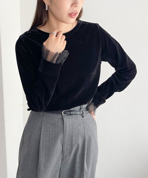 fredy emue（フレディエミュ）の「フロッキー袖チュールプルオーバー（Tシャツ/カットソー・レディース・アイボリー/チャコールグレー/ブラック・38）」の12枚目の写真