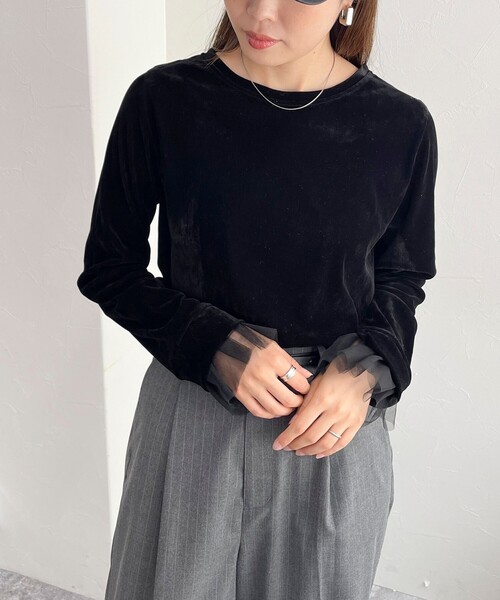 fredy emue（フレディエミュ）の「フロッキー袖チュールプルオーバー（Tシャツ/カットソー・レディース・アイボリー/チャコールグレー/ブラック・38）」の13枚目の写真