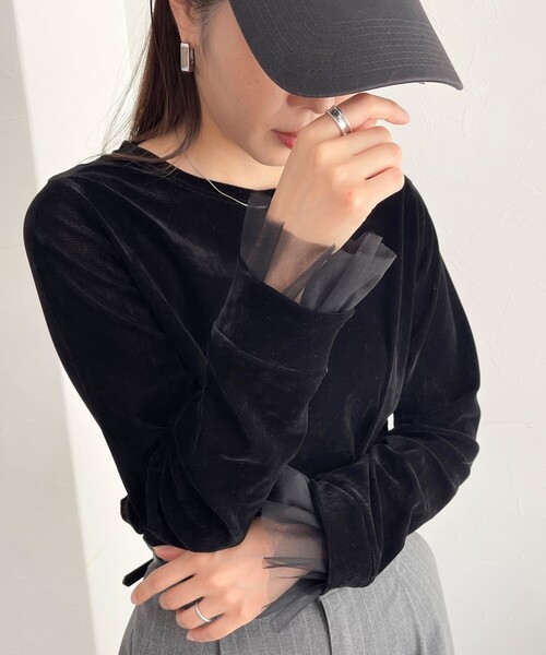 fredy emue（フレディエミュ）の「フロッキー袖チュールプルオーバー（Tシャツ/カットソー・レディース・アイボリー/チャコールグレー/ブラック・38）」の14枚目の写真