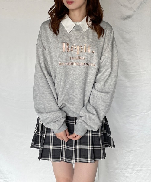 one way(ワンウェイ)の「襟付きラメ刺繍トレーナー(スウェット・レディース・グレー/ライトベージュ/ホワイト/ダークブルー・FREE)」の2枚目の写真