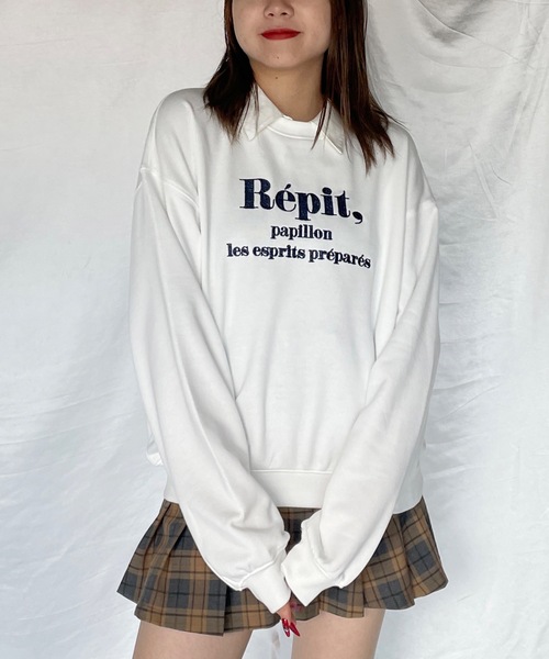 one way(ワンウェイ)の「襟付きラメ刺繍トレーナー(スウェット・レディース・グレー/ライトベージュ/ホワイト/ダークブルー・FREE)」の5枚目の写真