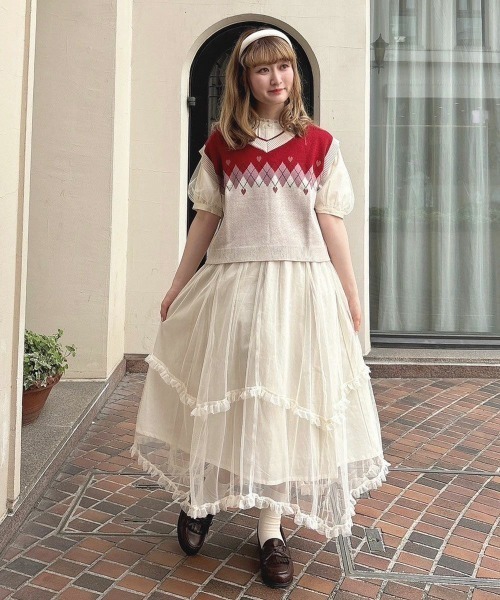 F i.n.t（フィント）の「アーガイル柄ハートニットベスト/fint（ベスト・レディース・レッド/ミント・FREE）」の5枚目の写真