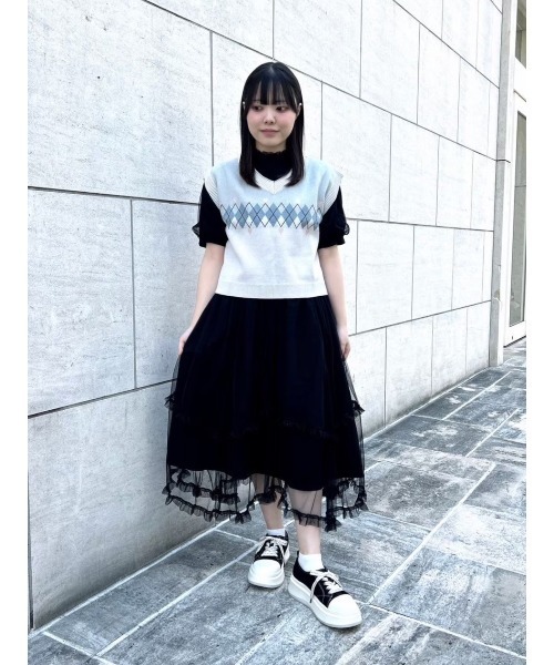 F i.n.t（フィント）の「アーガイル柄ハートニットベスト/fint（ベスト・レディース・レッド/ミント・FREE）」の7枚目の写真