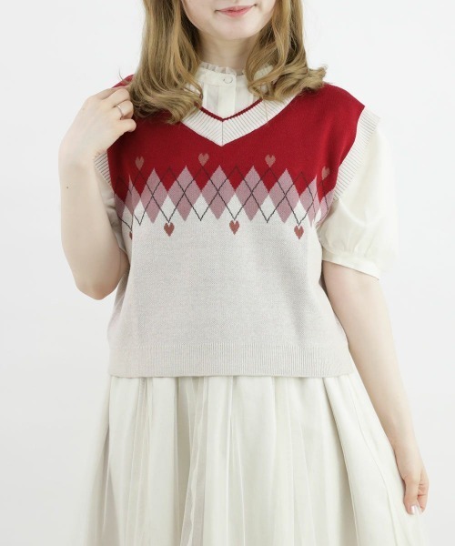 F i.n.t（フィント）の「アーガイル柄ハートニットベスト/fint（ベスト・レディース・レッド/ミント・FREE）」の9枚目の写真