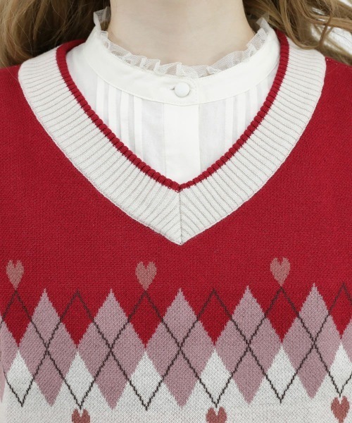 F i.n.t（フィント）の「アーガイル柄ハートニットベスト/fint（ベスト・レディース・レッド/ミント・FREE）」の10枚目の写真