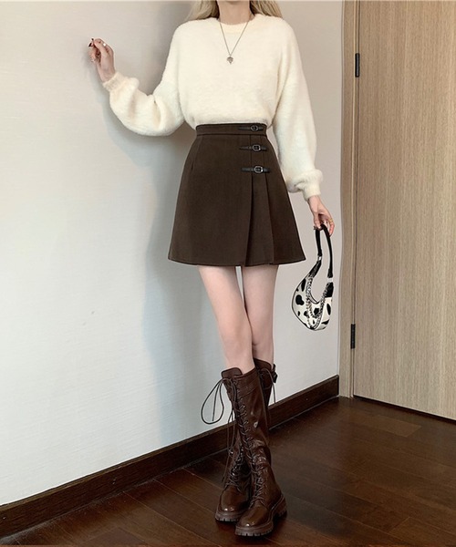 Jasmine Grandiflorum(ジャスミングランディフローラム)の「【Jasmine】ハイウエストプリーツミニスカート(スカート・レディース・ブラック/チョコ・SMALL/MEDIUM)」の11枚目の写真