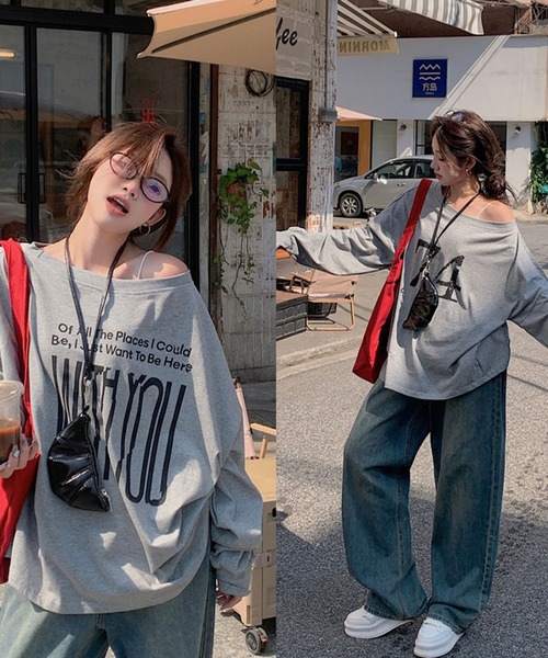 meJane(ミージェーン)の「BIGロゴ 2WAYワンショルダー長袖ロンT(Tシャツ/カットソー・レディース・グレー/レッド・FREE)」の17枚目の写真