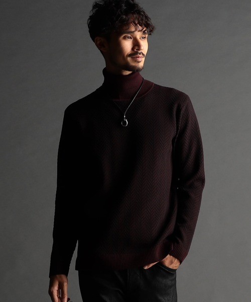 NICOLE CLUB FOR MEN（ニコルクラブフォーメン）の「ヘリンボーン タートルネックニット（ニット/セーター・メンズ・ホワイト系/ブラック/オフホワイト/オレンジ/ブラック系/ボルドー・MEDIUM/LARGE/X-LARGE）」の5枚目の写真