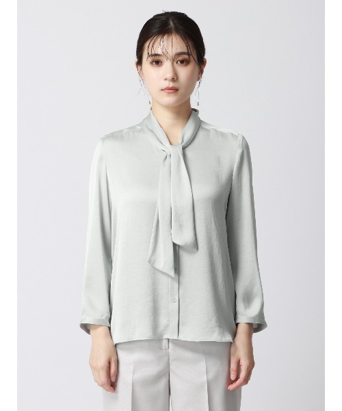 SUIT SQUARE（スーツスクエア）の「アスコットタイブラウス 8分袖 ハンドウォッシュ ヴィンテージサテン 無地（シャツ/ブラウス・レディース・アイボリー/ラベンダー/ブルー/ブラウン/ベージュ・38(9号)/40(11号)）」の14枚目の写真