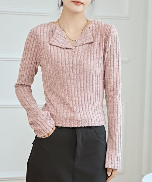 セール】Vネック コンパクト リブ ニット プルオーバー（ニット