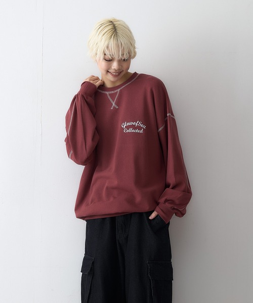 UNDERWRAPS(アンダーラップス)の「【UNDERWRAPS/アンダーラップス】配色ステッチ 裏毛スウェットトレーナー(スウェット・レディース・ボルドー/スミクロ/アイボリー・MEDIUM/LARGE)」の15枚目の写真