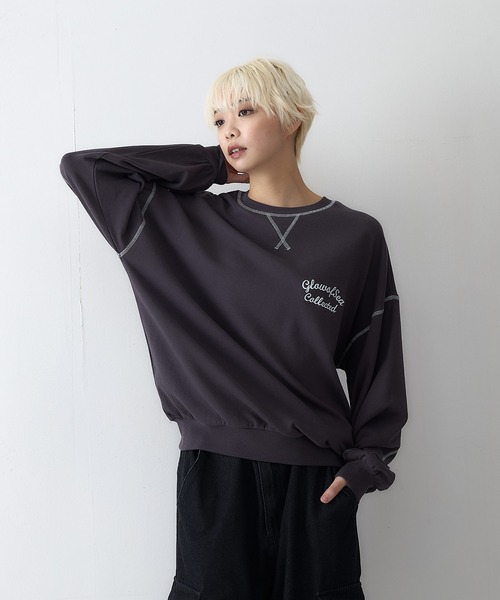 UNDERWRAPS(アンダーラップス)の「【UNDERWRAPS/アンダーラップス】配色ステッチ 裏毛スウェットトレーナー(スウェット・レディース・ボルドー/スミクロ/アイボリー・MEDIUM/LARGE)」の10枚目の写真