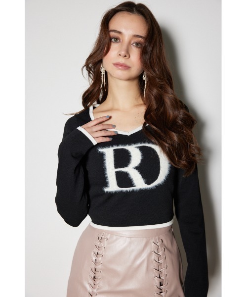 rienda（リエンダ）の「ビッグRロゴロングスリーブニットトップス（ニット/セーター・レディース・ブラック/カーキ/グレー系その他/ホワイト・FREE）」の5枚目の写真