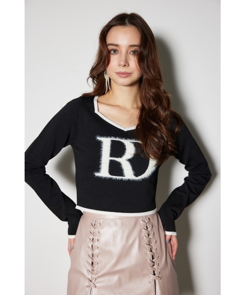 rienda（リエンダ）の「ビッグRロゴロングスリーブニットトップス（ニット/セーター・レディース・ブラック/カーキ/グレー系その他/ホワイト・FREE）」の6枚目の写真