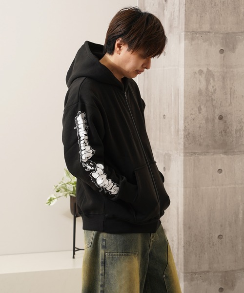1111clothing(ワンフォークロージング)の「ドーナツモチーフ 裏起毛 ジップパーカー / Heavyweight Lined Zip Hoodie(パーカー・メンズ・インディゴブルー/ブラック/グレー系・M/L/LL)」の8枚目の写真