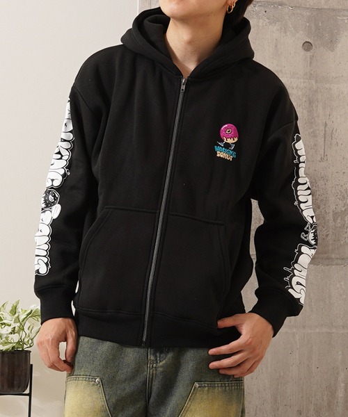 1111clothing(ワンフォークロージング)の「ドーナツモチーフ 裏起毛 ジップパーカー / Heavyweight Lined Zip Hoodie(パーカー・メンズ・インディゴブルー/ブラック/グレー系・M/L/LL)」の5枚目の写真