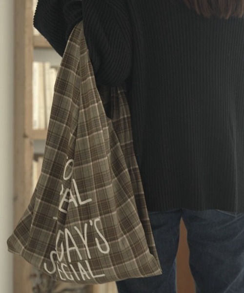 TODAY'S SPECIAL（トゥデイズスペシャル）の「【数量限定】【TODAY'S SPECIAL】チェックマルシェバッグ M/361327（エコバッグ/サブバッグ・レディース・ベージュ系その他/ブルー系その他・MEDIUM）」の18枚目の写真