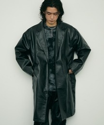 Synthetic leather long chester single coat / 合成皮革ロングチェスターシングルコート
