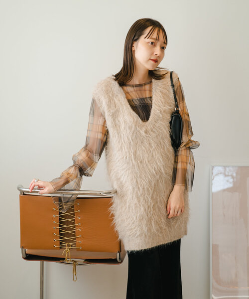 Kastane（カスタネ）の「【前後2WAY】シャギーニットロングベスト（ベスト・レディース・アイボリー・FREE）」の5枚目の写真