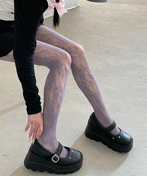 SHEPP(シープ)の「フラワーレースカラータイツ(タイツ/ストッキング・レディース・レッド/ホワイト/ブルー/パープル/ターコイズブルー系/ブラック・F)」の5枚目の写真