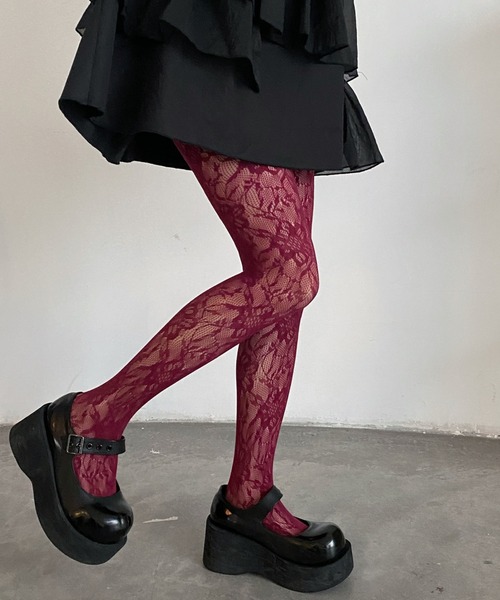 SHEPP(シープ)の「フラワーレースカラータイツ(タイツ/ストッキング・レディース・レッド/ホワイト/ブルー/パープル/ターコイズブルー系/ブラック・F)」の15枚目の写真