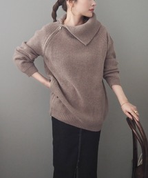 turtleneck double zip knit top /タートルネック ダブルジップ ニット トップス