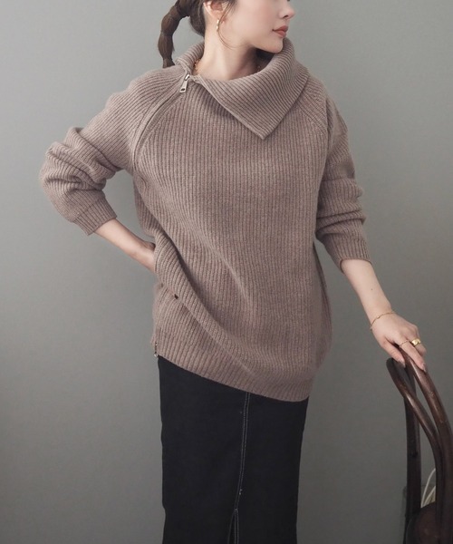 ニット セーター turtleneck double zip knit top /タートルネック ダブルジップ ニット トップス レディース turtleneck double zip knit top /タートルネック ダブルジップ