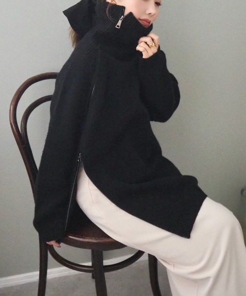 ニット セーター turtleneck double zip knit top /タートルネック ダブルジップ ニット トップス レディース turtleneck double zip knit top /タートルネック ダブルジップ
