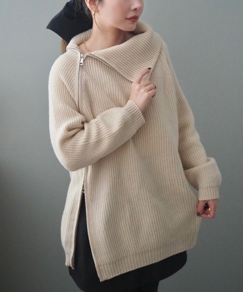 トップス LINEN WOOL SET UP THROW by SLY | 【THROW】LAYERED STAND HG トップス (ニット ) |SHEL