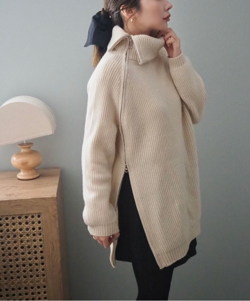 ニット セーター turtleneck double zip knit top /タートルネック ダブルジップ ニット トップス レディース turtleneck double zip knit top /タートルネック ダブルジップ