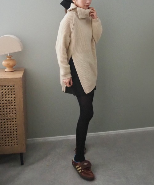 turtleneck double zip knit top /タートルネック ダブルジップ