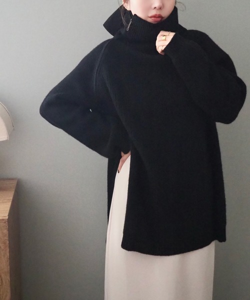 turtleneck double zip knit top /タートルネック ダブルジップ ニット