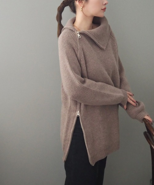 トップス LINEN WOOL SET UP THROW by SLY | 【THROW】LAYERED STAND HG トップス (ニット ) |SHEL