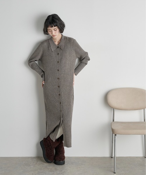 THE YOn（ザヨン）の「リブニットポロワンピース（ワンピース・レディース・レディッシュグレー/セージグリーン/アイボリー/イエロー/グレイッシュベージュ・FREE）」の11枚目の写真