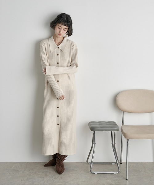 THE YOn（ザヨン）の「リブニットポロワンピース（ワンピース・レディース・レディッシュグレー/セージグリーン/アイボリー/イエロー/グレイッシュベージュ・FREE）」の18枚目の写真