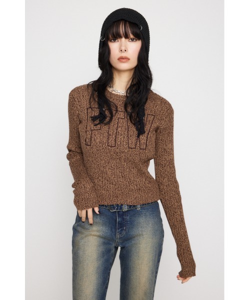 LAGUA GEM 　DOCKING LOGO RIB TOPS　ブラウン DOCKING LOGO RIB TOPS（ニット/セーター）｜LAGUA GEM