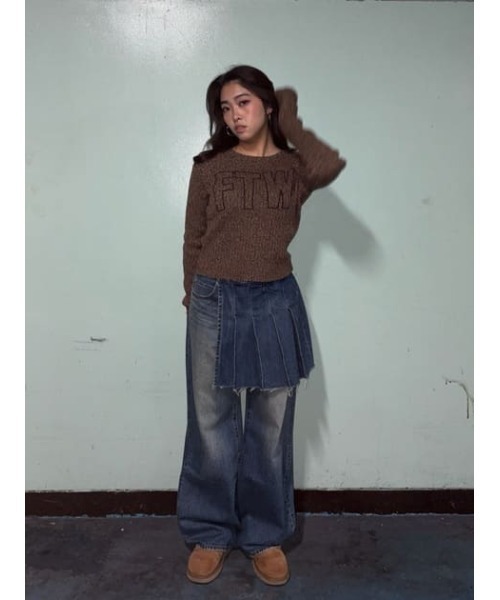 LAGUA GEM 　DOCKING LOGO RIB TOPS　ブラウン DOCKING LOGO RIB TOPS（ニット/セーター）｜LAGUA GEM