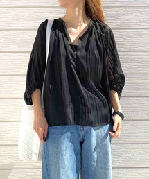 Q | ラメストライプエアシャインブラウス(シャツ/ブラウス)