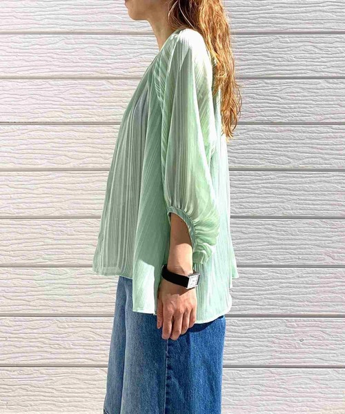 Q(キュー)の「ラメストライプエアシャインブラウス(シャツ/ブラウス・レディース・ミント/ブラック/アイボリー・MEDIUM)」の5枚目の写真