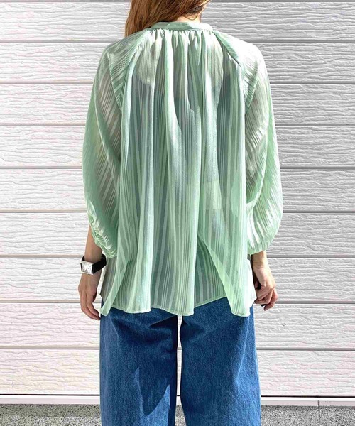 Q(キュー)の「ラメストライプエアシャインブラウス(シャツ/ブラウス・レディース・ミント/ブラック/アイボリー・MEDIUM)」の6枚目の写真