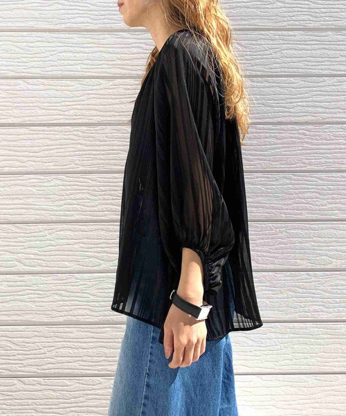 Q(キュー)の「ラメストライプエアシャインブラウス(シャツ/ブラウス・レディース・ミント/ブラック/アイボリー・MEDIUM)」の10枚目の写真