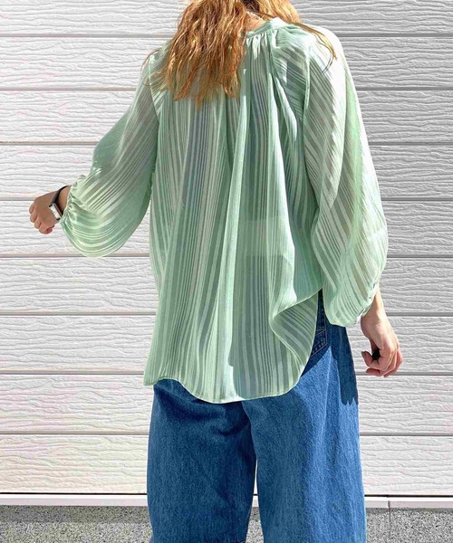 Q(キュー)の「ラメストライプエアシャインブラウス(シャツ/ブラウス・レディース・ミント/ブラック/アイボリー・MEDIUM)」の12枚目の写真